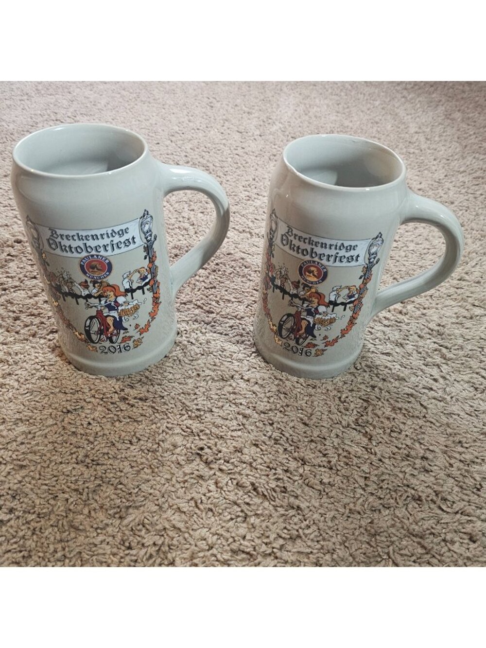 Lot o 2 Breckenridge Oktoberfest 2016 Paulaner Beer Stein 1L Germany Ceramic Mug